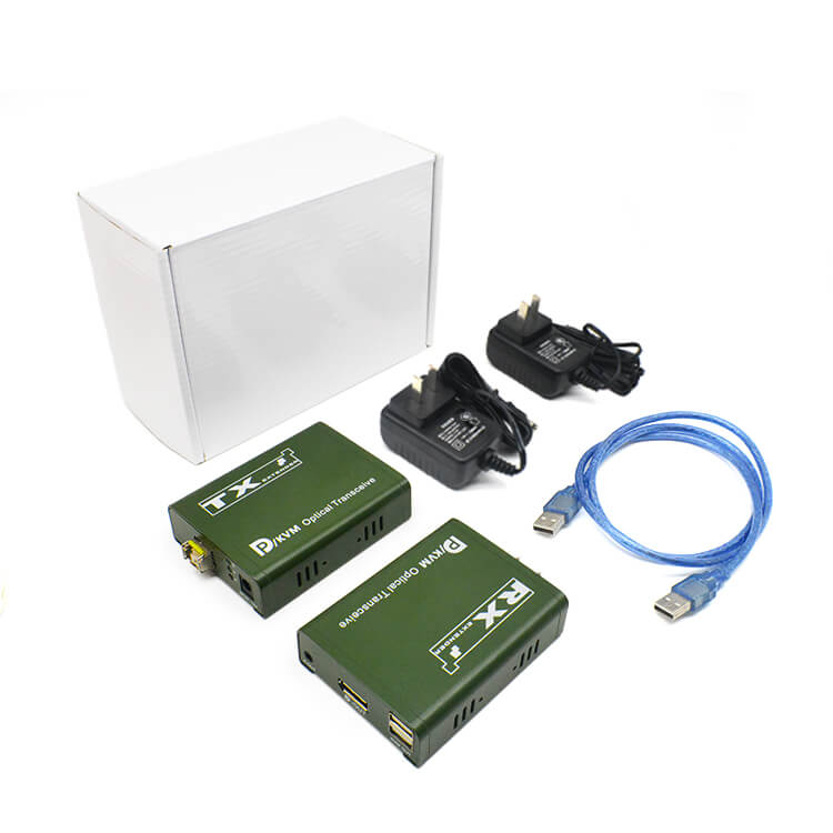 Paquet de M-DP200U, il contient 1 &eacute;metteur DP, 1 r&eacute;cepteur DP, 1 c&acirc;ble USB, 2 adaptateurs secteur et 1 manuel d'utilisation